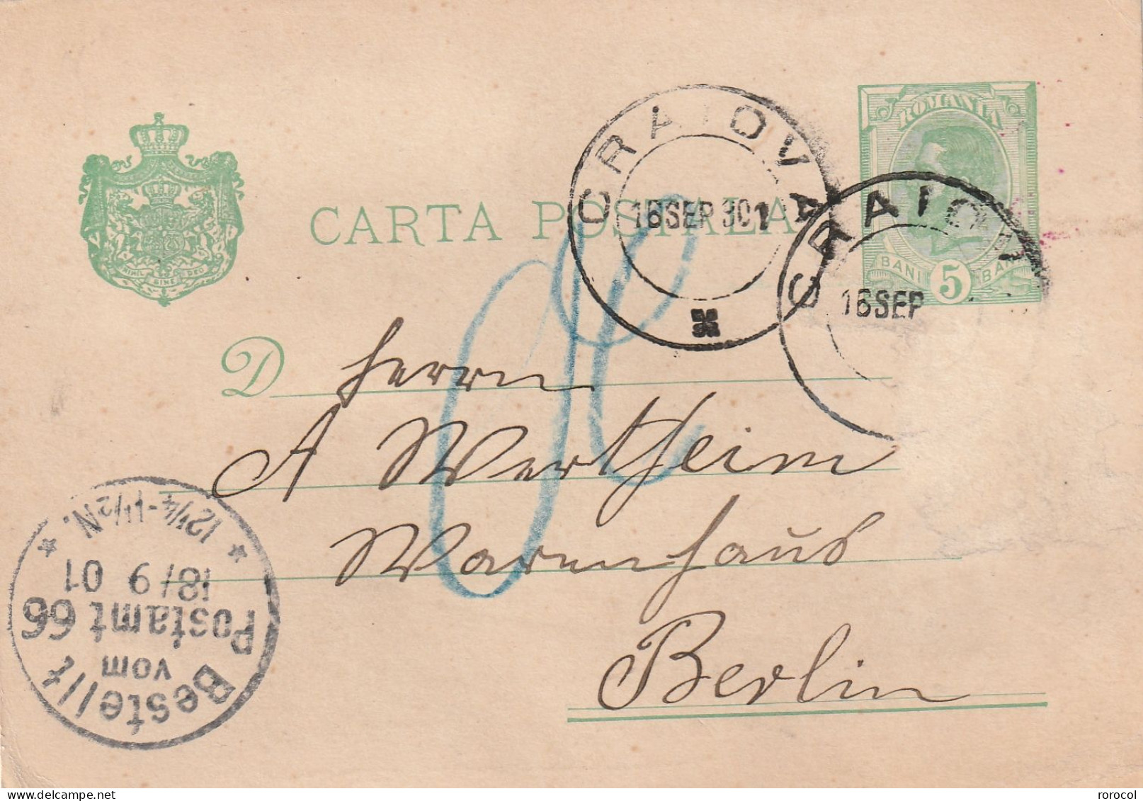 ROUMANIE CARTE POSTALA 1901  CRAIOVA Pour Berlin - Briefe U. Dokumente