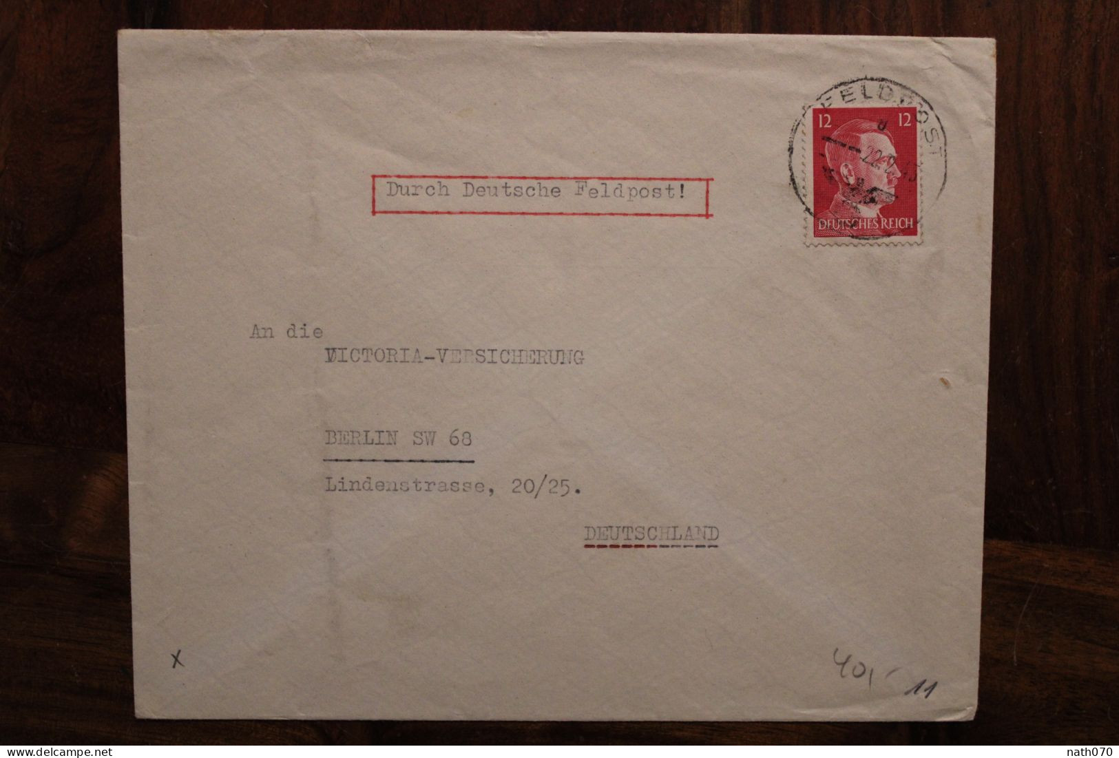 Durch Deutsche Feldpost 1943 FDP Reich Allemagne Cover WK2 Besetzung Belgie Belgium Assurances Victoria Belgique WW2 - Guerra '40-'45 (Storia Postale)