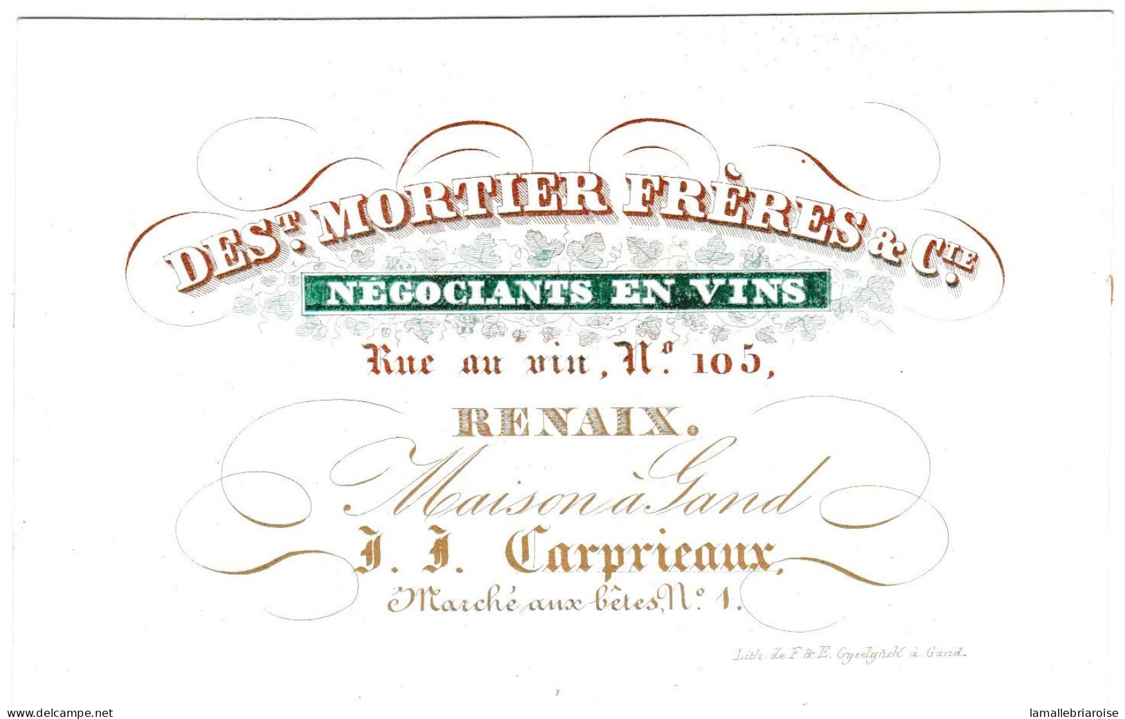 Belgique, "Carte Porcelaine" Porseleinkaart, Mortier Frères & Cie, Négociants En Vins, Renaix, Ronsse, Dim:122x82 Mm - Porzellan