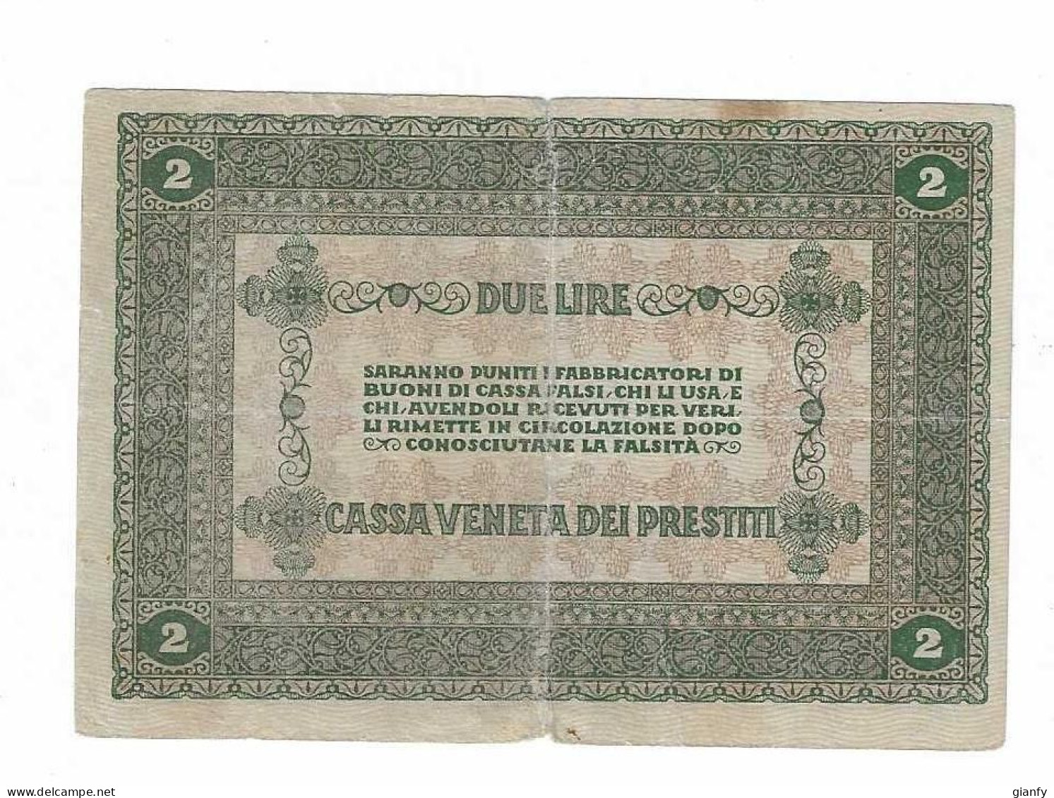 OCCUPAZIONE AUSTRIACA BUONO DI CASSA VENETA DEI PRESTITI 2 LIRE 1918 B - Andere & Zonder Classificatie