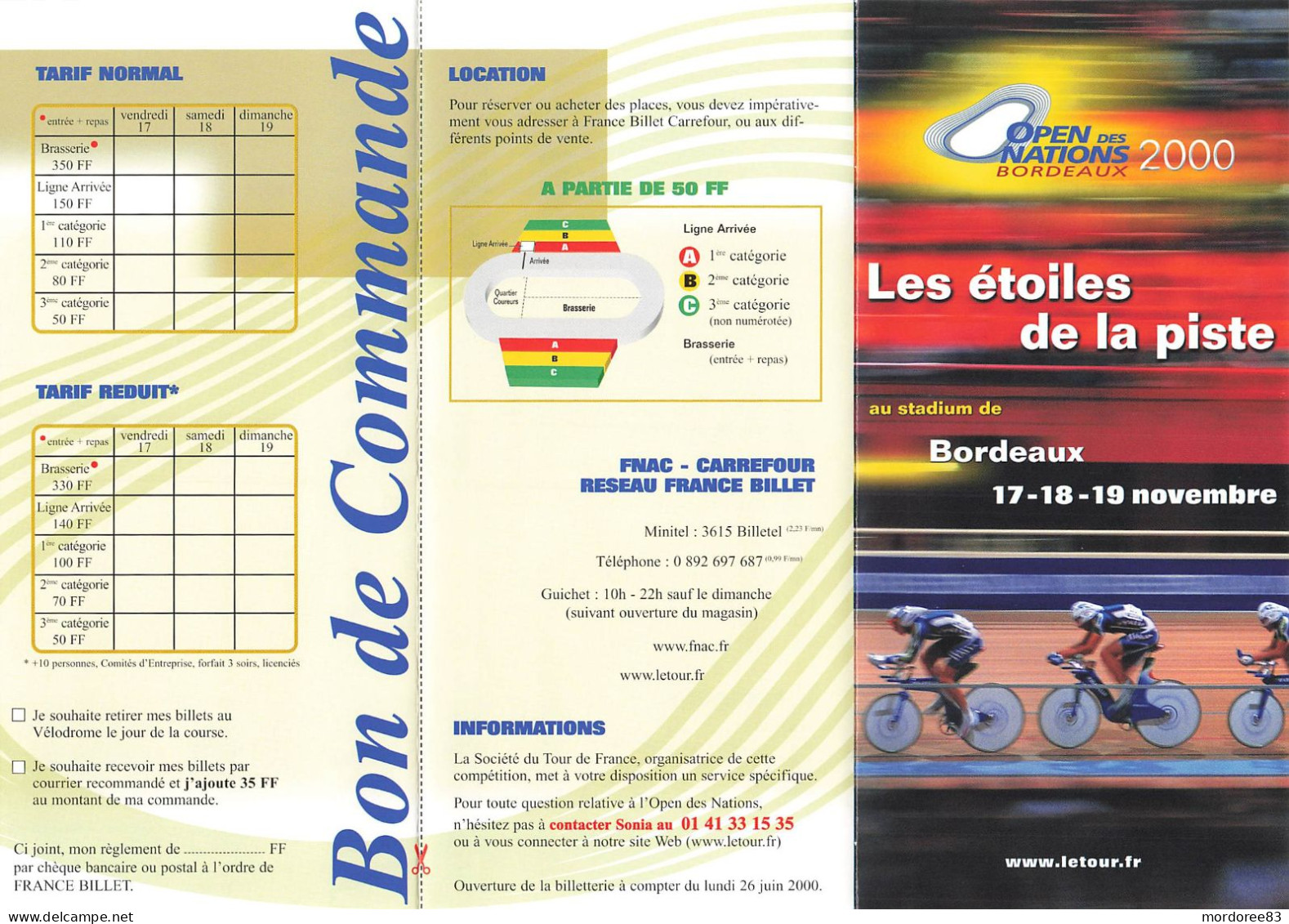 CYCLISME OPEN DES NATIONS BORDEAUX 2000 PLAQUETTE 3 VOLETS - Cyclisme