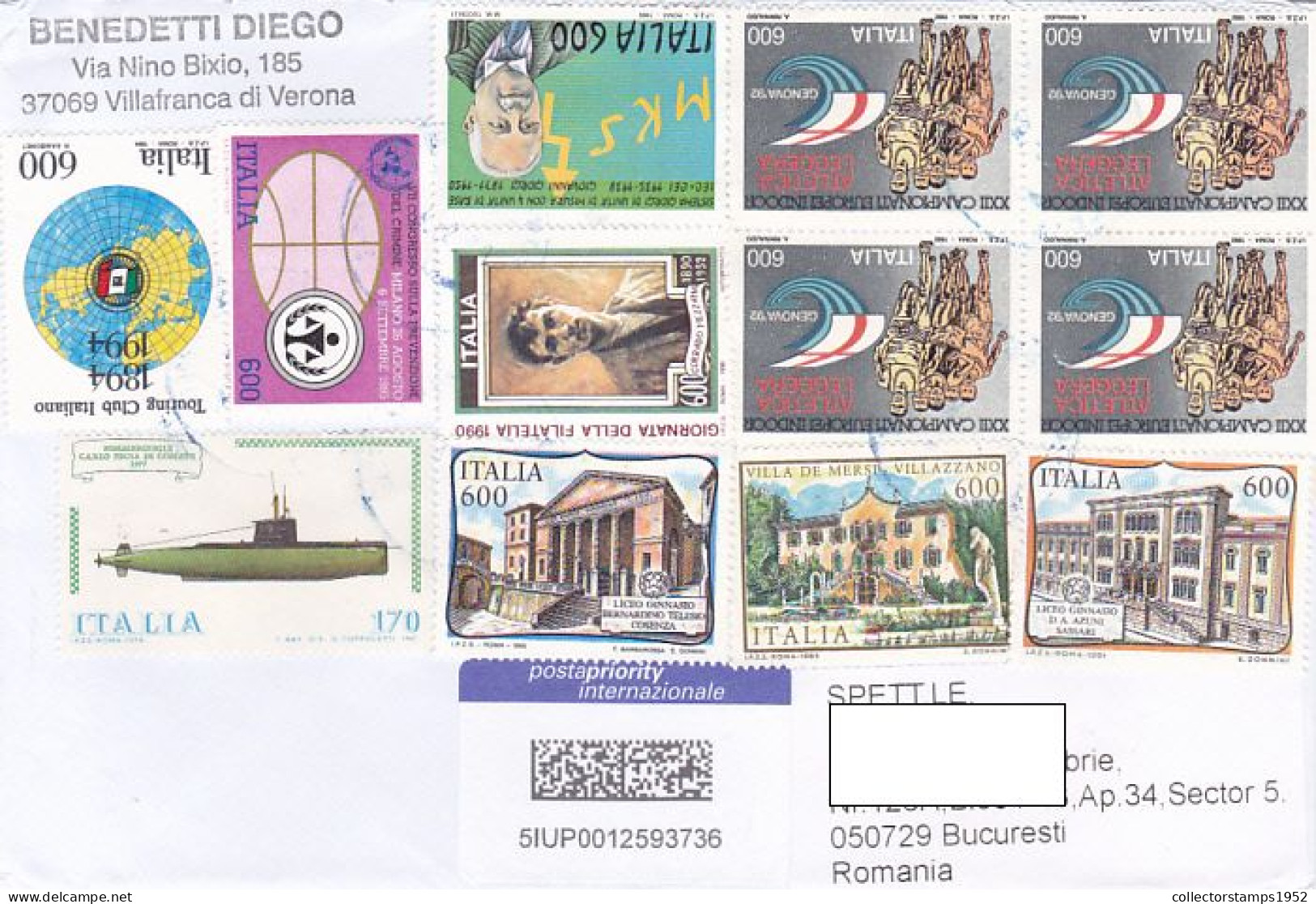 TOURING CLUB, SUBMARINE, CRIME PREVENTION, ATHLETICS, ARCHITECTURE, FINE STAMPS ON COVER, 2021, ITALY - 2021-...: Used