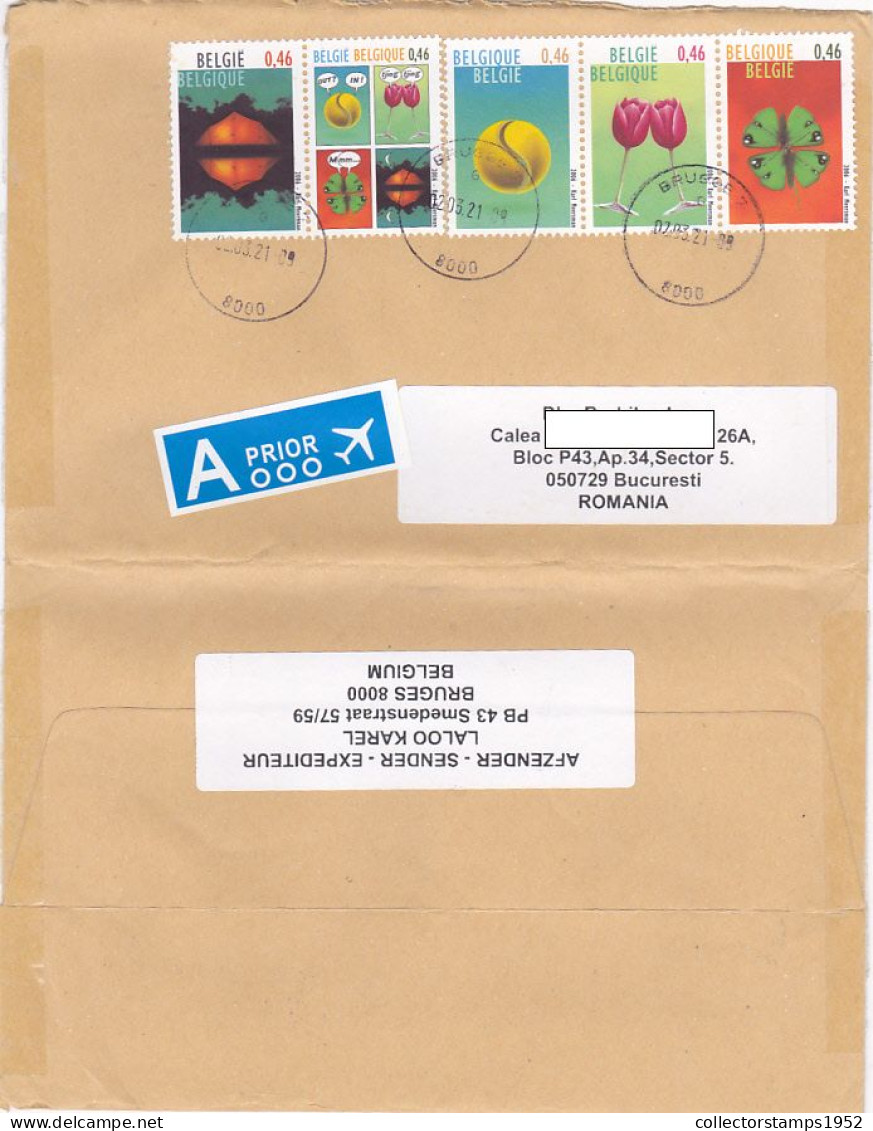 TENT, TENNIS BALL, TULIPS, BUTTERFLY, PHILATELIC EXHIBITION, FINE STAMPS ON COVER, 2021, BELGIUM - Cartas & Documentos