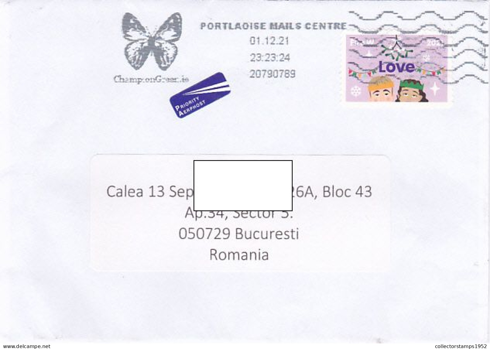 LOVE STAMP ON COVER, BUTTERFLY SPECIAL POSTMARK, 2021, IRELAND - Lettres & Documents