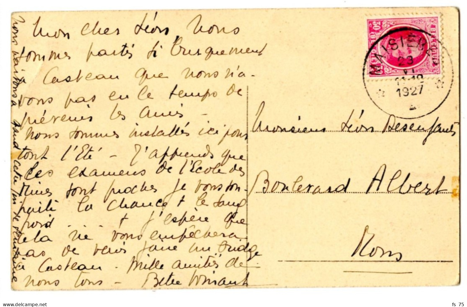 BELGIQUE - COB 200 SIMPLE CERCLE RELAIS A ETOILES MAISIERES SUR CARTE POSTALE, 1927 - Postmarks With Stars