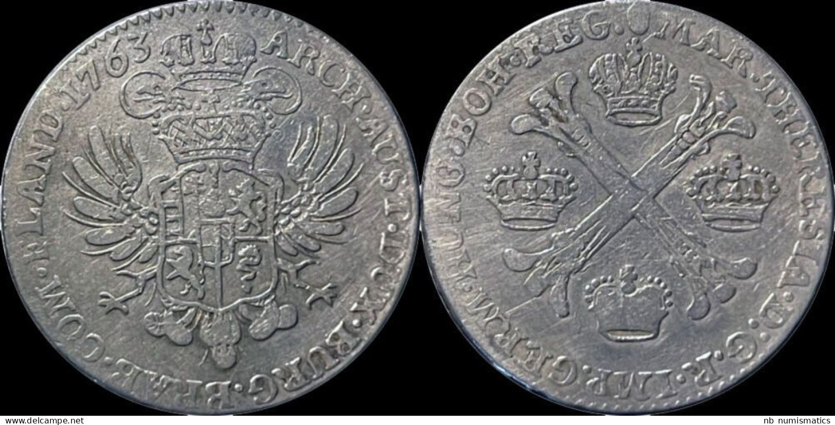 Austrian Netherlands Maria-Theresia 1/2 Kroon (couronne) 1763 - 1714-1794 Österreichische Niederlande