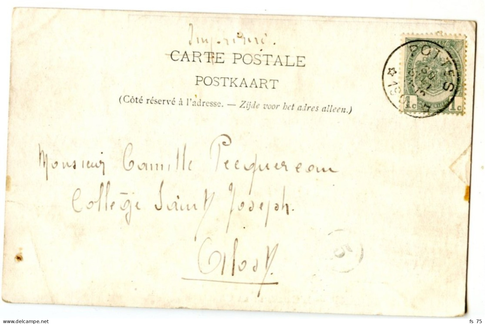 BELGIQUE - COB 53 SIMPLE CERCLE RELAIS A ETOILES POTTES SUR CARTE POSTALE - Sellos Con Estrellas