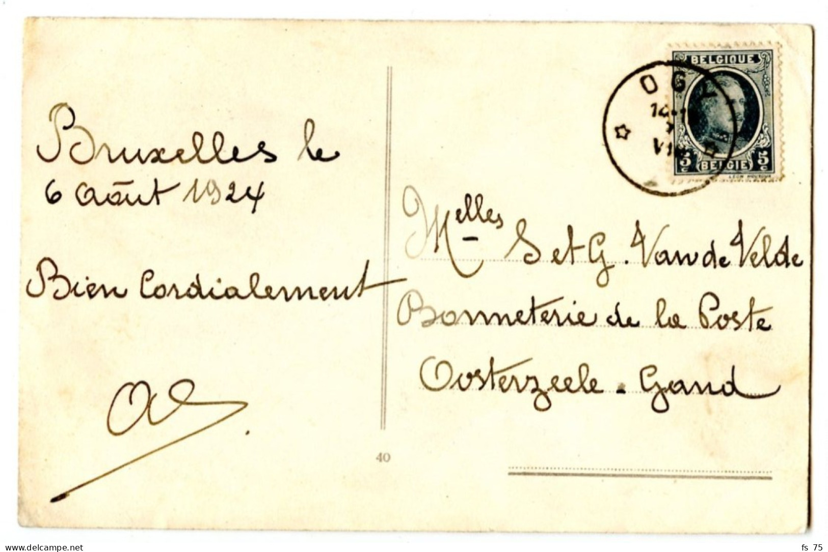 BELGIQUE - COB 193 SIMPLE CERCLE RELAIS A ETOILES OGY SUR CARTE POSTALE, 1924 - Postmarks With Stars