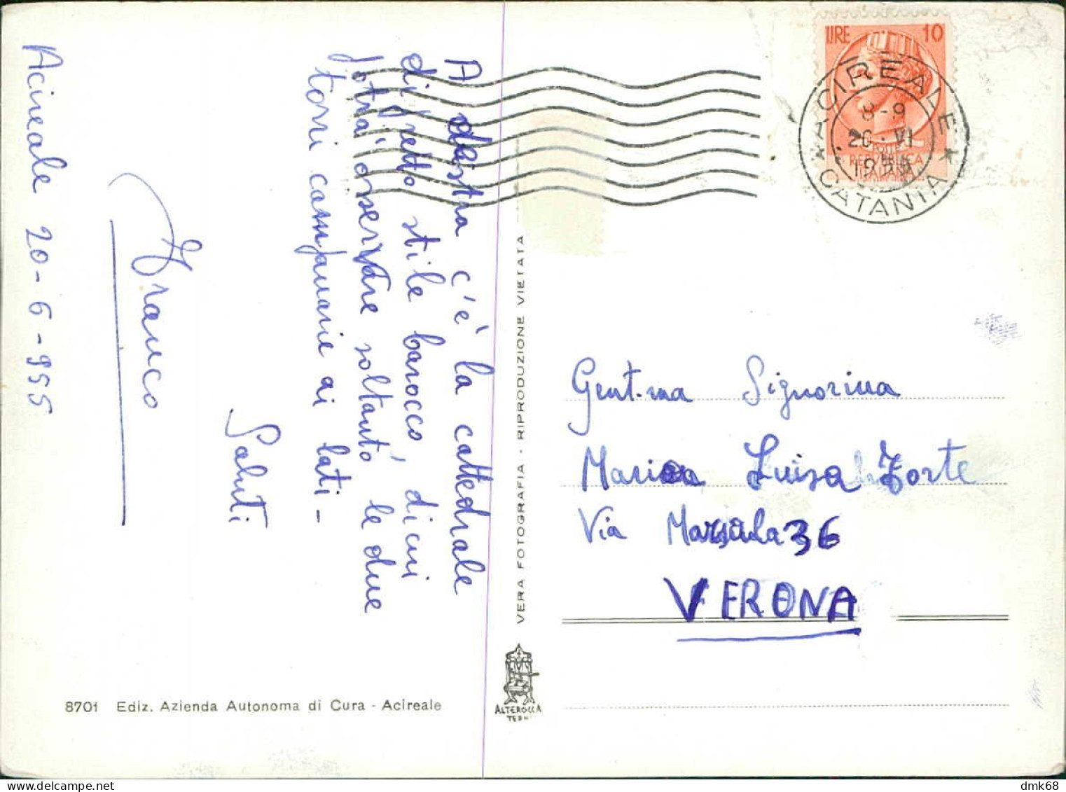 ACIREALE ( CATANIA ) PANORAMA CON L'ETNA - EDIZ. ALTEROCCA - SPEDITA 1955 (15624) - Acireale