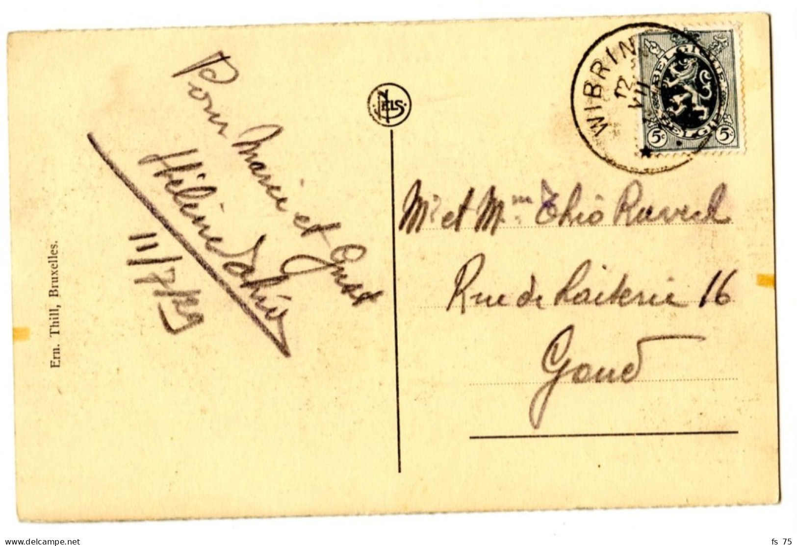 BELGIQUE - COB 279 SIMPLE CERCLE RELAIS A ETOILES WIBRIN SUR CARTE POSTALE, 1929 - Postmarks With Stars
