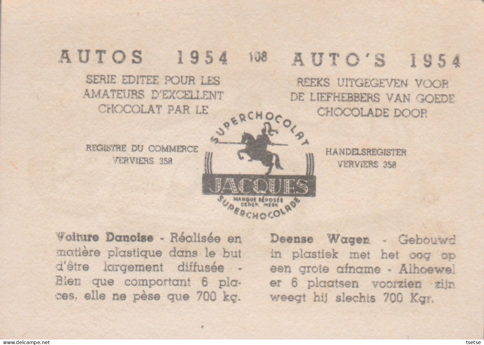 100 images / chromos -Chocolat Jacques - voitures / oldtimer ...modèles 1954