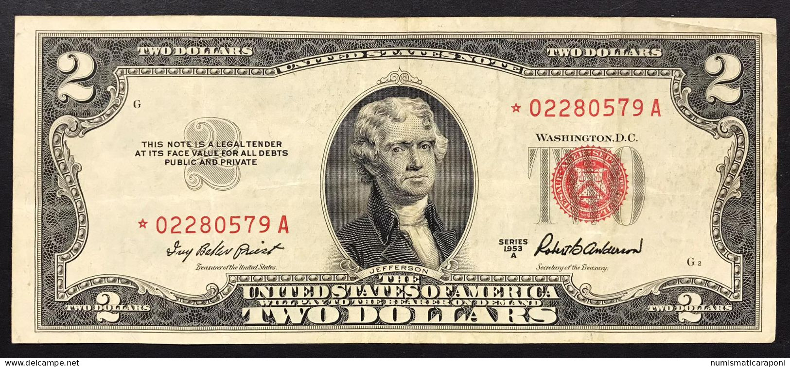 USA U.s.a. 1953 A 2 Dollar $ Red Seal Replacent Star Pick#380a Bb+ Vf+  Lotto.1828 - Bilglietti Della Riserva Federale (1914-1918)
