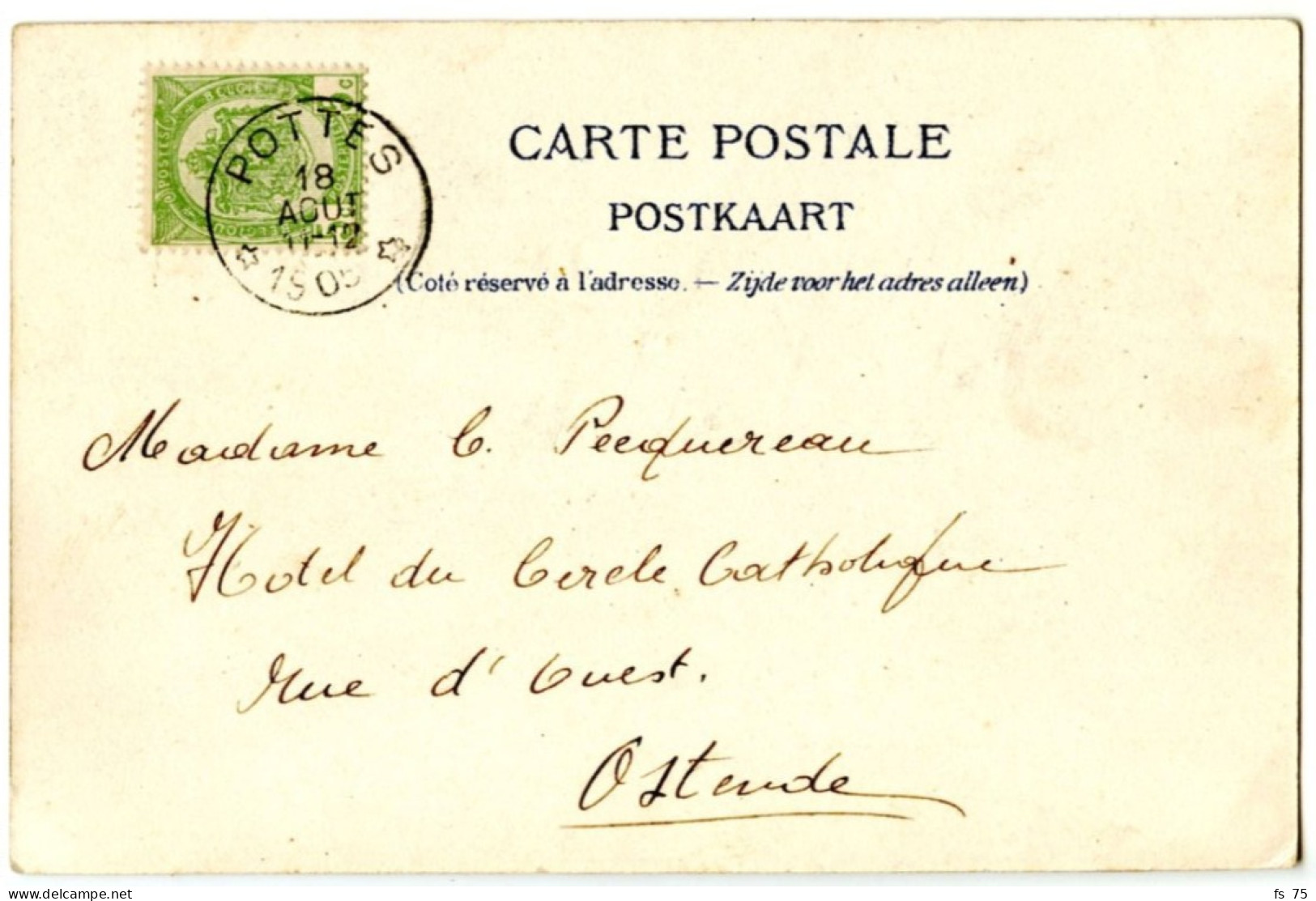 BELGIQUE - COB 53 SIMPLE CERCLE RELAIS A ETOILES POTTES SUR CARTE POSTALE, 1905 - Postmarks With Stars