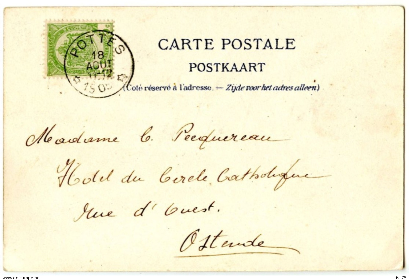 BELGIQUE - COB 53 SIMPLE CERCLE RELAIS A ETOILES POTTES SUR CARTE POSTALE, 1905 - Cachets à étoiles