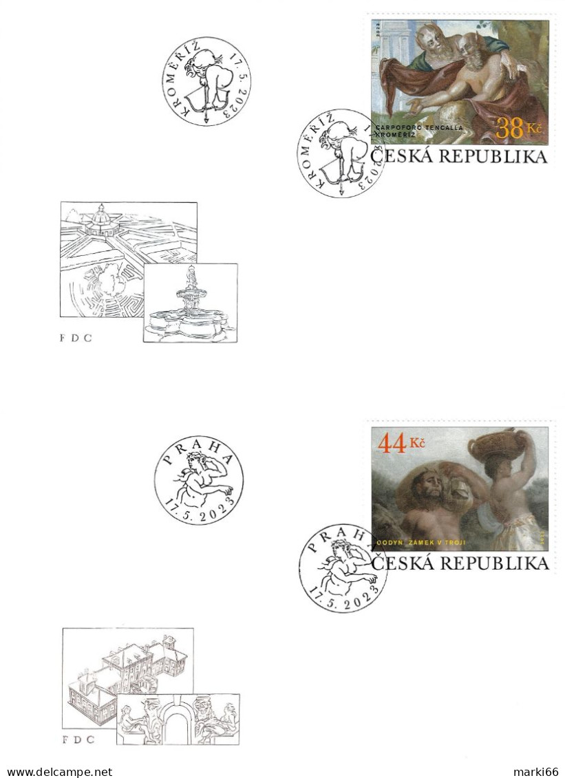 Czech Republic - 2023 - Baroque Murals - Chateau Kromeriz And Troja Castle - Set Of 2 FDCs (first Day Covers) - FDC