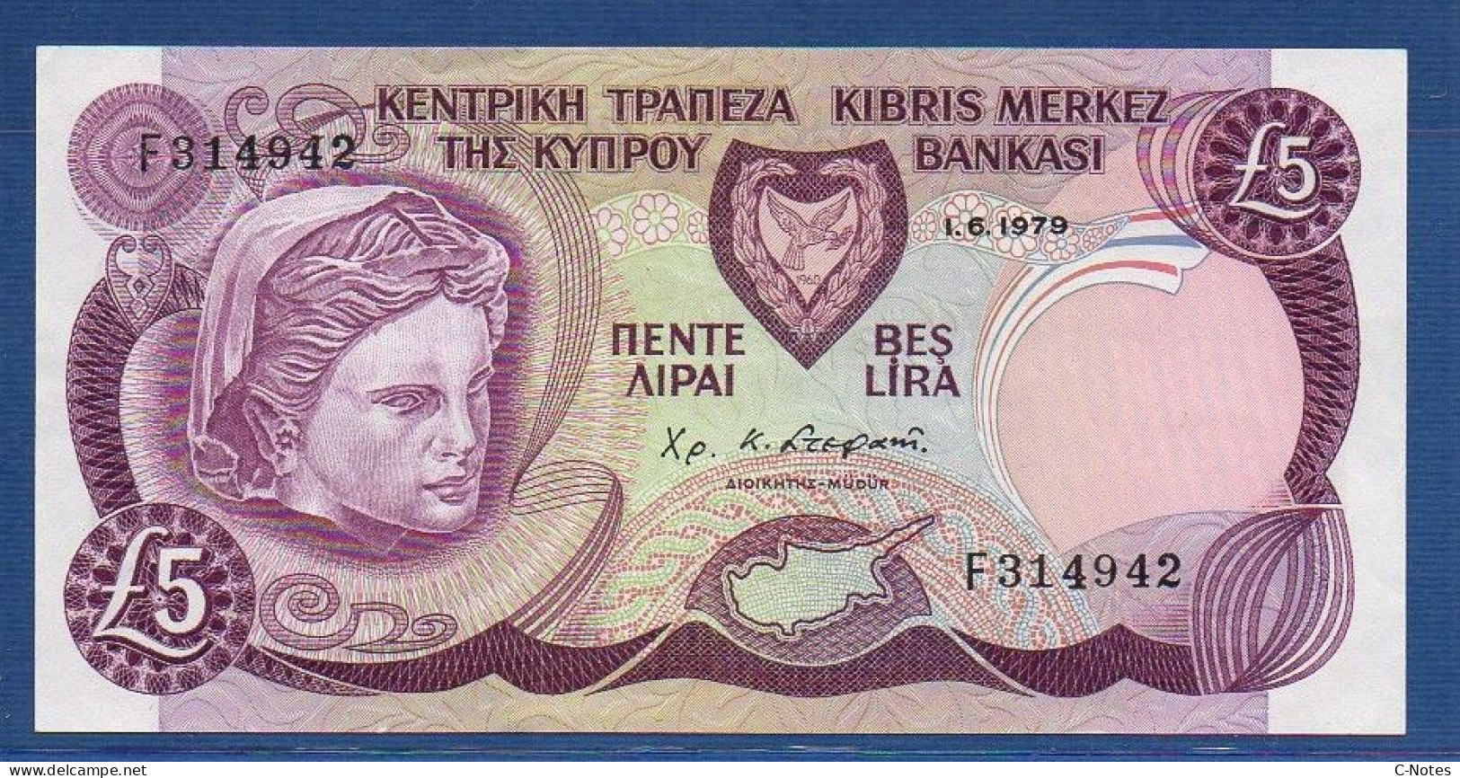CYPRUS - P.47 – 5 Pounds / Lirai / Lira 1.6.1979 XF/aUNC, S/n F314942 - Chipre
