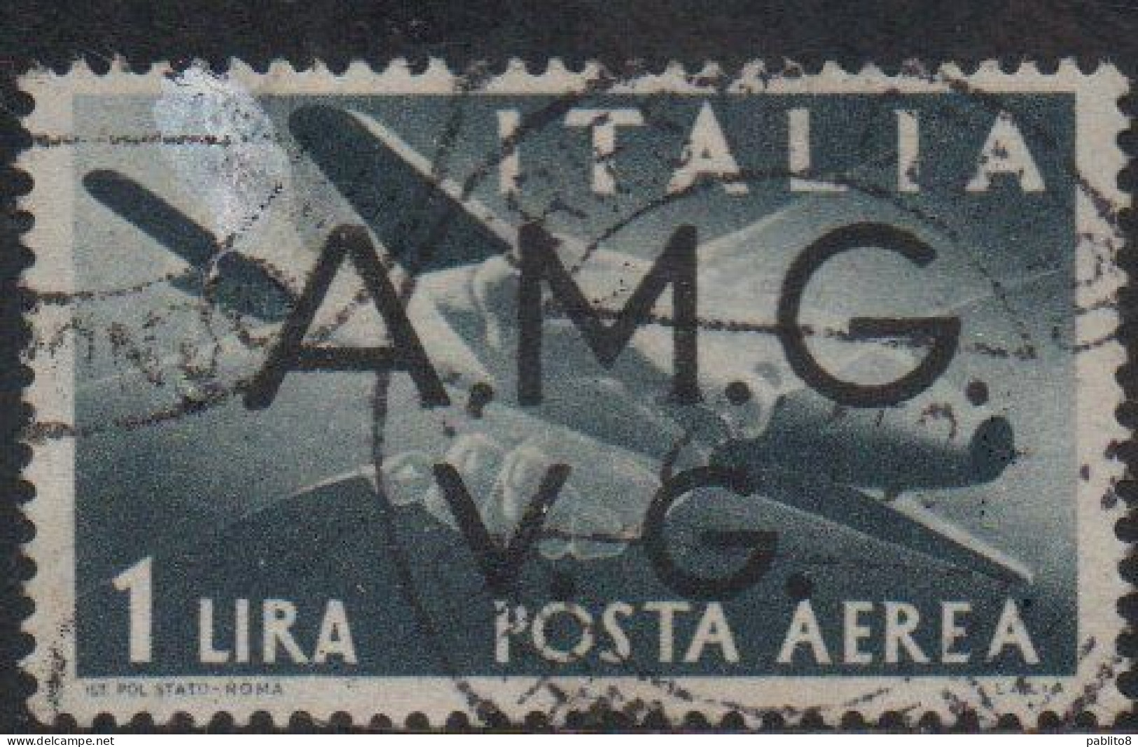 VENEZIA GIULIA 1945 - 1947 TRIESTE AMGVG AMG VG POSTA AEREA AIR MAIL LIRE 1 LIRA USATO USED OBLITERE' - Afgestempeld
