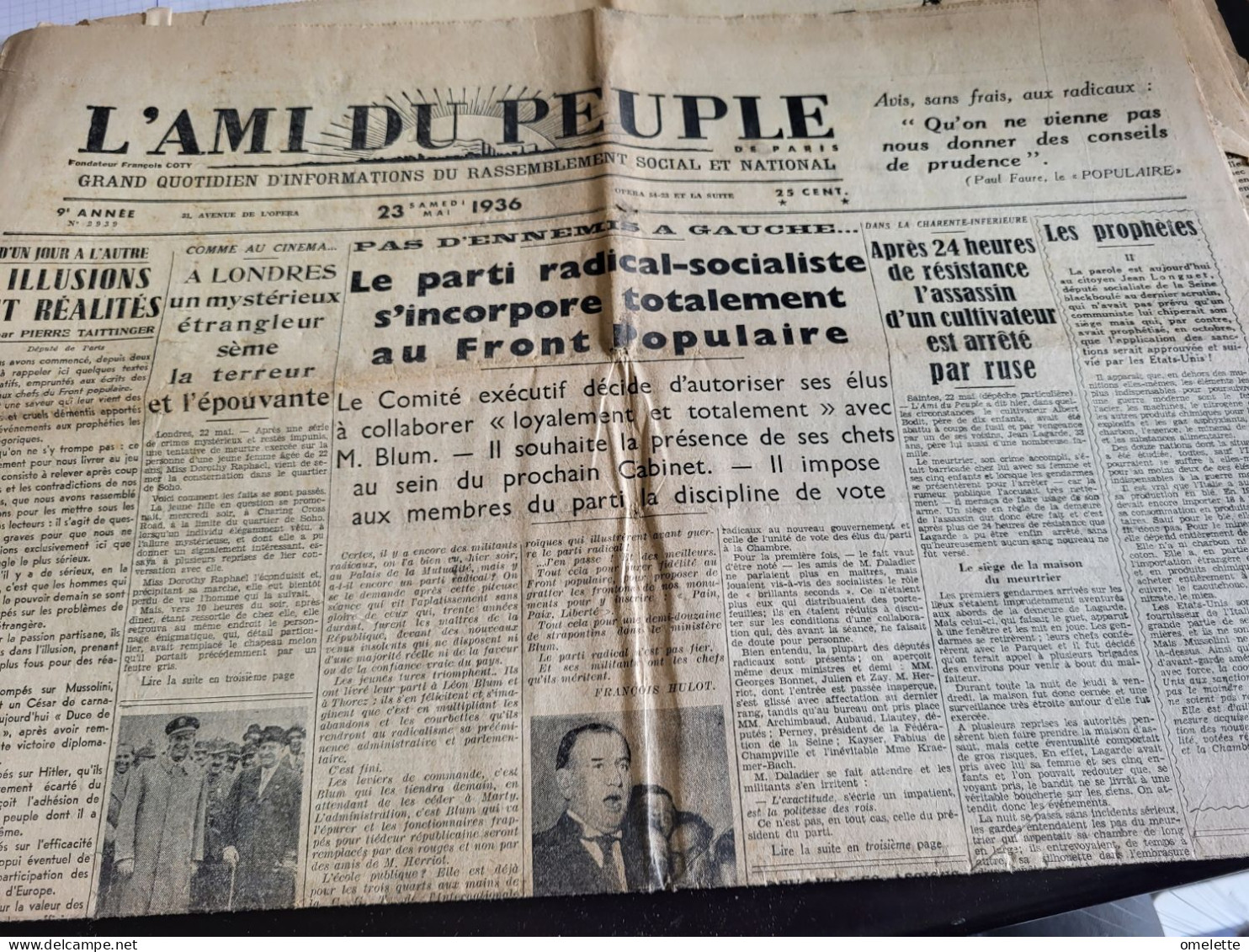 AMI PEUPLE 36/ PAS  D ENNEMI A GAUCHE /PARTI RADICAL SOCIALISTE FRONT POPULAIRE DALADIER / - Algemene Informatie