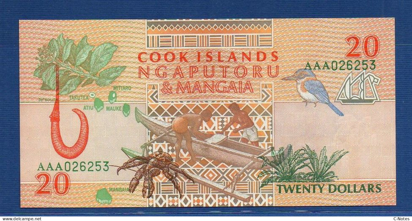 COOK ISLANDS - P. 9 –  20 Dollars ND 1992 UNC, S/n AAA 026253 - Cook