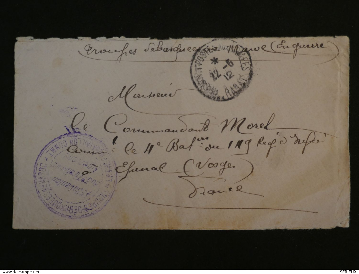 BS9 TROUPES DEBARQUEES AU MAROC EN GUERRE.BELLE  LETTRE RRR 1912  RABAT A EPINAL  FRANCE+++ - Brieven En Documenten