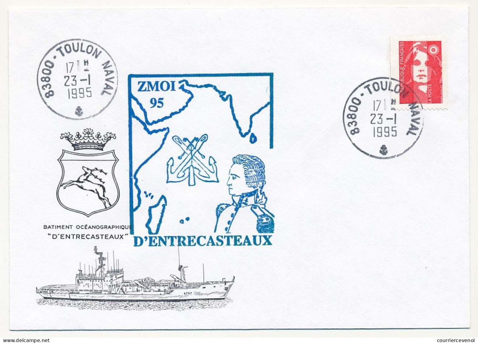 FRANCE - Env. Illustrée Aff. Briat Cad 83800 Toulon Naval 23/1/1995 + ZMOI 95 D'Entrecasteaux - Poste Navale