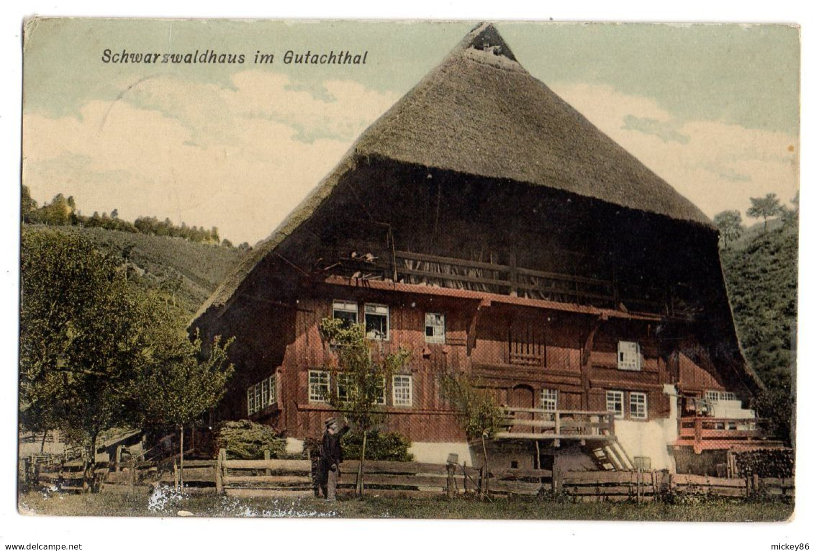 Allemagne--GUTACH - 1907-- Schwarzwaldhaus Im Gutachthal (animée).....colorisée ....timbre...cachet Unterglotter - Gutach (Schwarzwaldbahn)