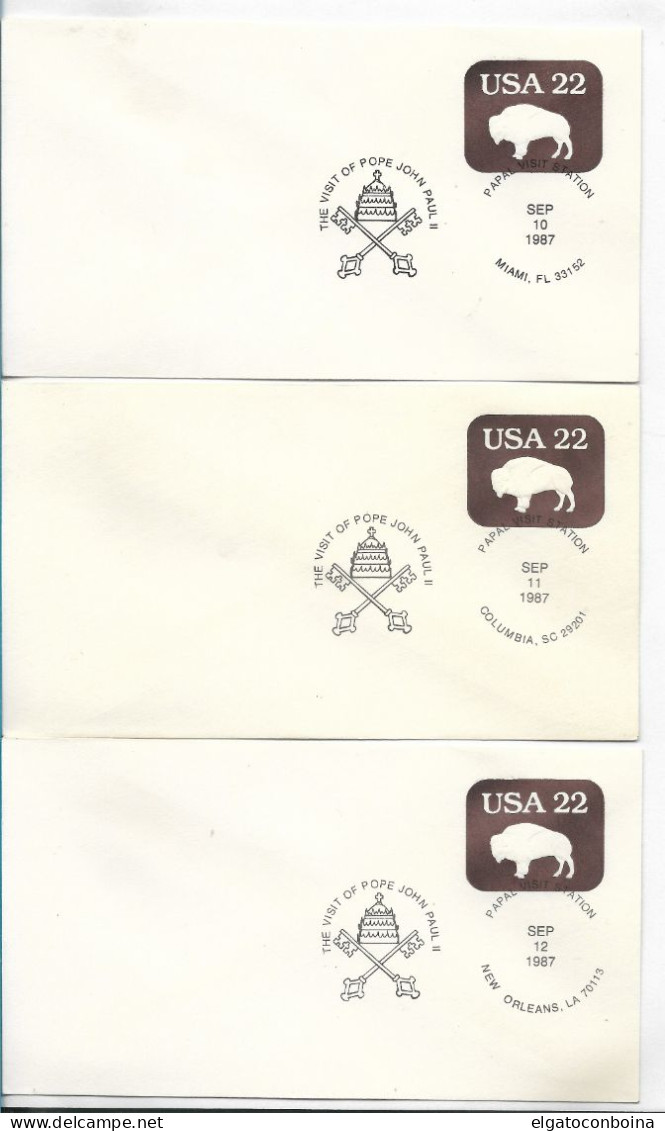 USA 1987 SET OF 9 COVERS WITH SPECIAL POSTMARK VISIT OF POPE JOHN PAUL II TO 9 DIFFERENT CITIES - Altri & Non Classificati