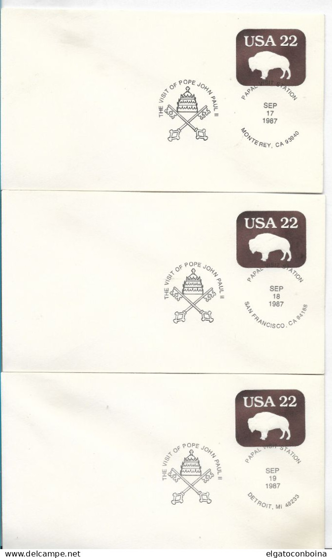 USA 1987 SET OF 9 COVERS WITH SPECIAL POSTMARK VISIT OF POPE JOHN PAUL II TO 9 DIFFERENT CITIES - Autres & Non Classés