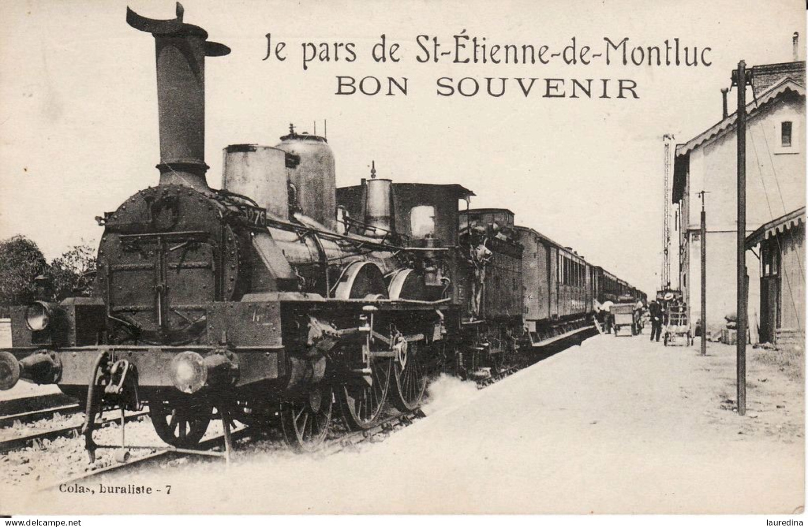 CP LOIRE ATLANTIQUE - JE PARS DE ST ETIENNE DE MONTLUC - BON SOUVENIR  - ECRITE EN 1928 - Gares - Avec Trains