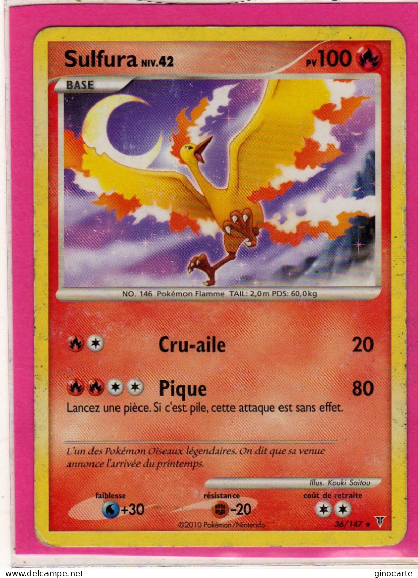 Carte Pokemon Francaise 2010 Platine Vainqueur Suppreme 36/147 Sulfura 100pv Usagée - Platine