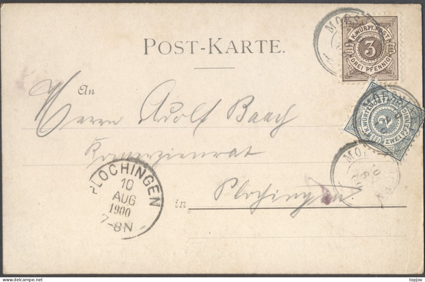 GERMANY - OESCHINGEN. To PLOCHINGEN - 1900 - RARE - Oehringen