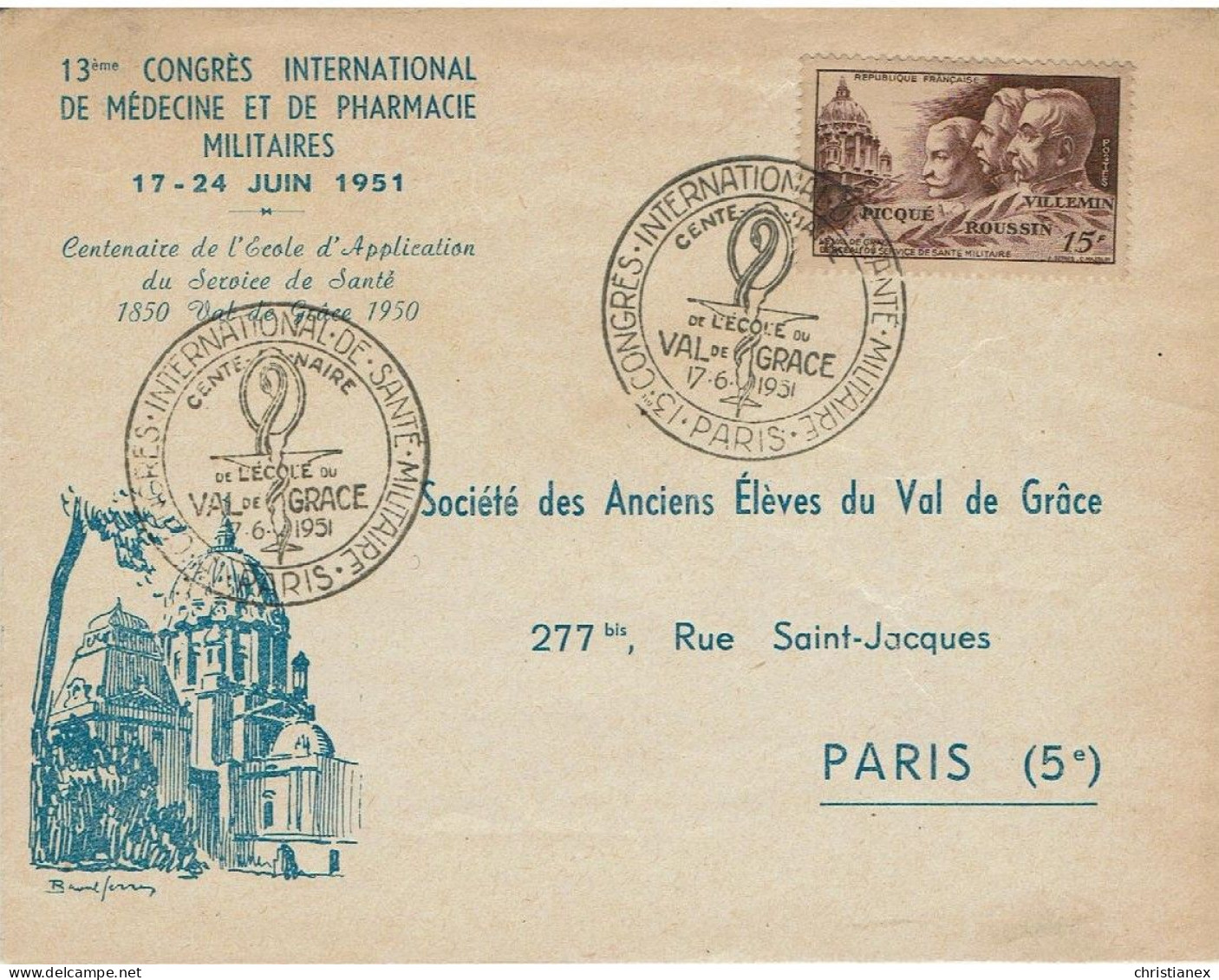 Enveloppe 1er Jour FDC 1951CENTENAIRE DU VAL DE GRACE 1951 - 1950-1959