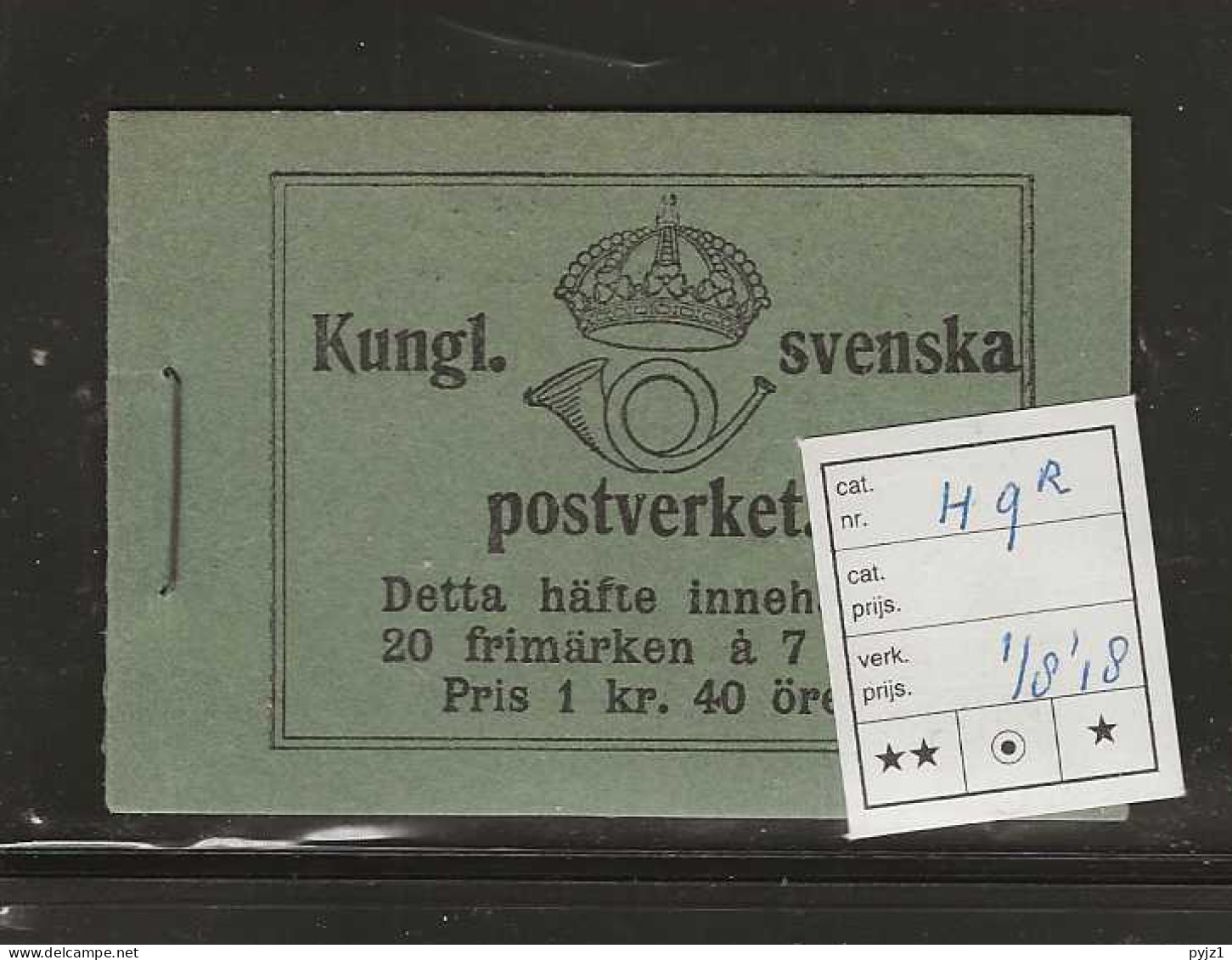1918 MNH  Sweden Booklet Facit H9R, Postfris** - 1904-50