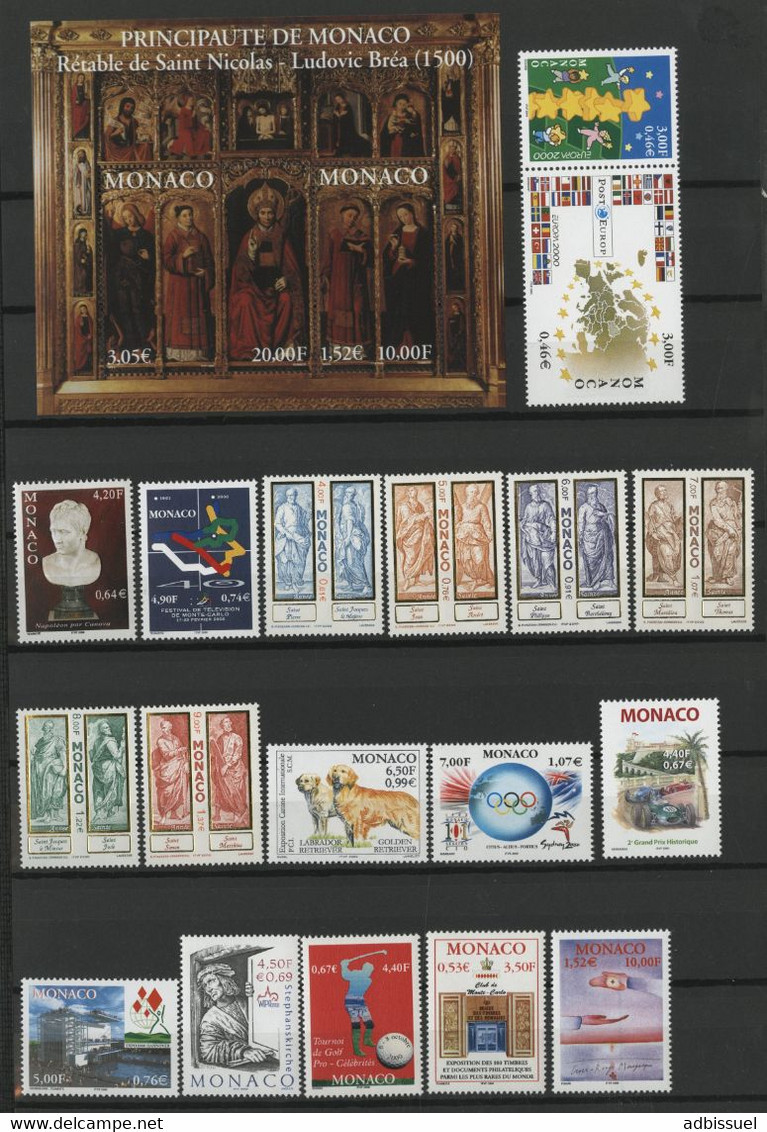 MONACO ANNEE COMPLETE 2000 Vendue à 75 % De La Valeur Faciale N° 2230 à 2294 Neufs ** (MNH) TB - Annate Complete