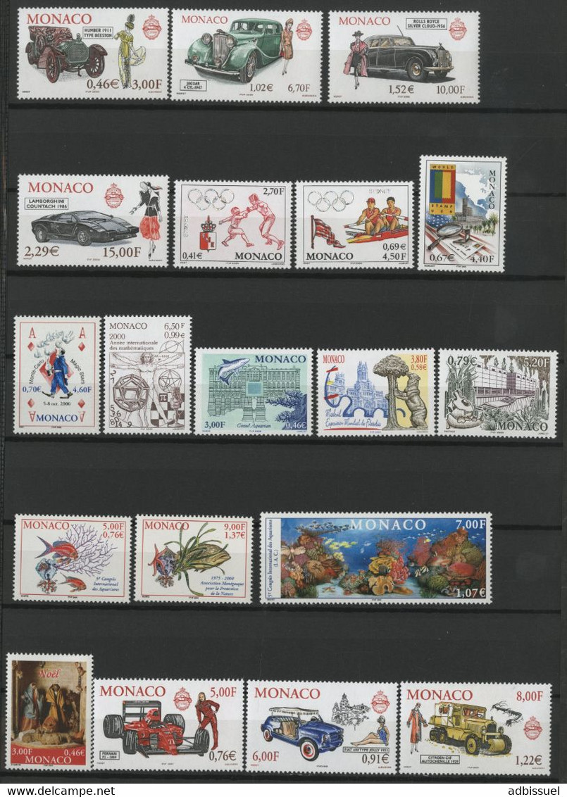 MONACO ANNEE COMPLETE 2000 Vendue à 75 % De La Valeur Faciale N° 2230 à 2294 Neufs ** (MNH) TB - Volledige Jaargang