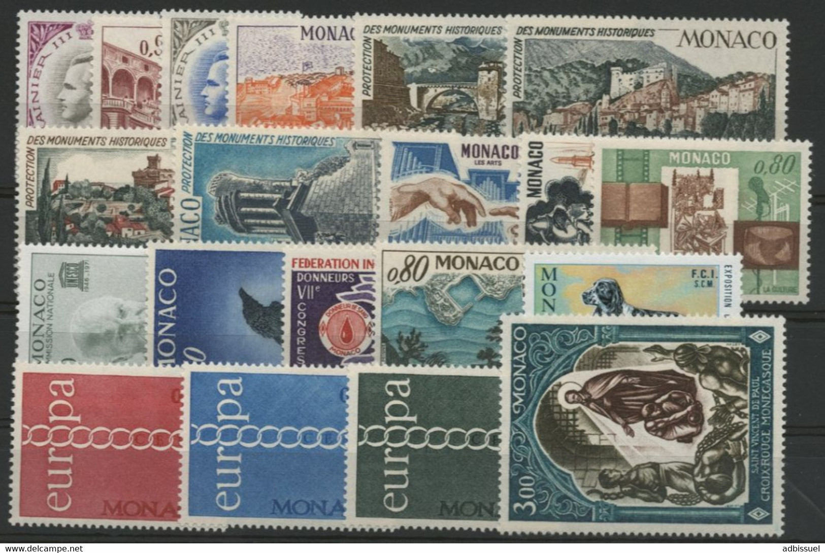 MONACO ANNEE COMPLETE 1971 COTE 50 € NEUFS ** MNH N° 847 à 866 Soit 20 Timbres. TB - Annate Complete