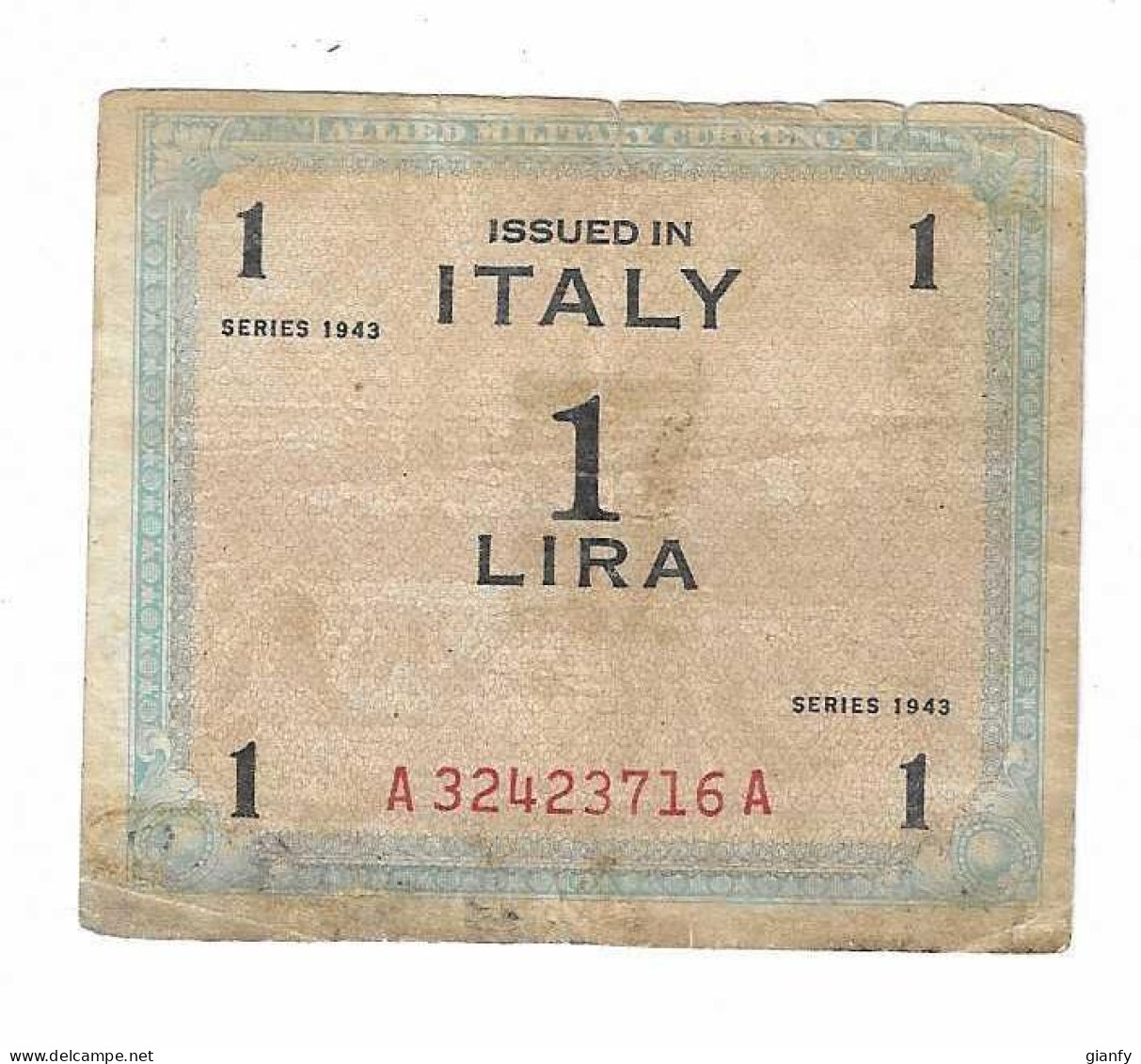 OCCUPAZIONE MILITARE ALLEATA ALLIED MILITARY AUTHORITY 1 LIRA "AM LIRE" 1943 B - Geallieerde Bezetting Tweede Wereldoorlog