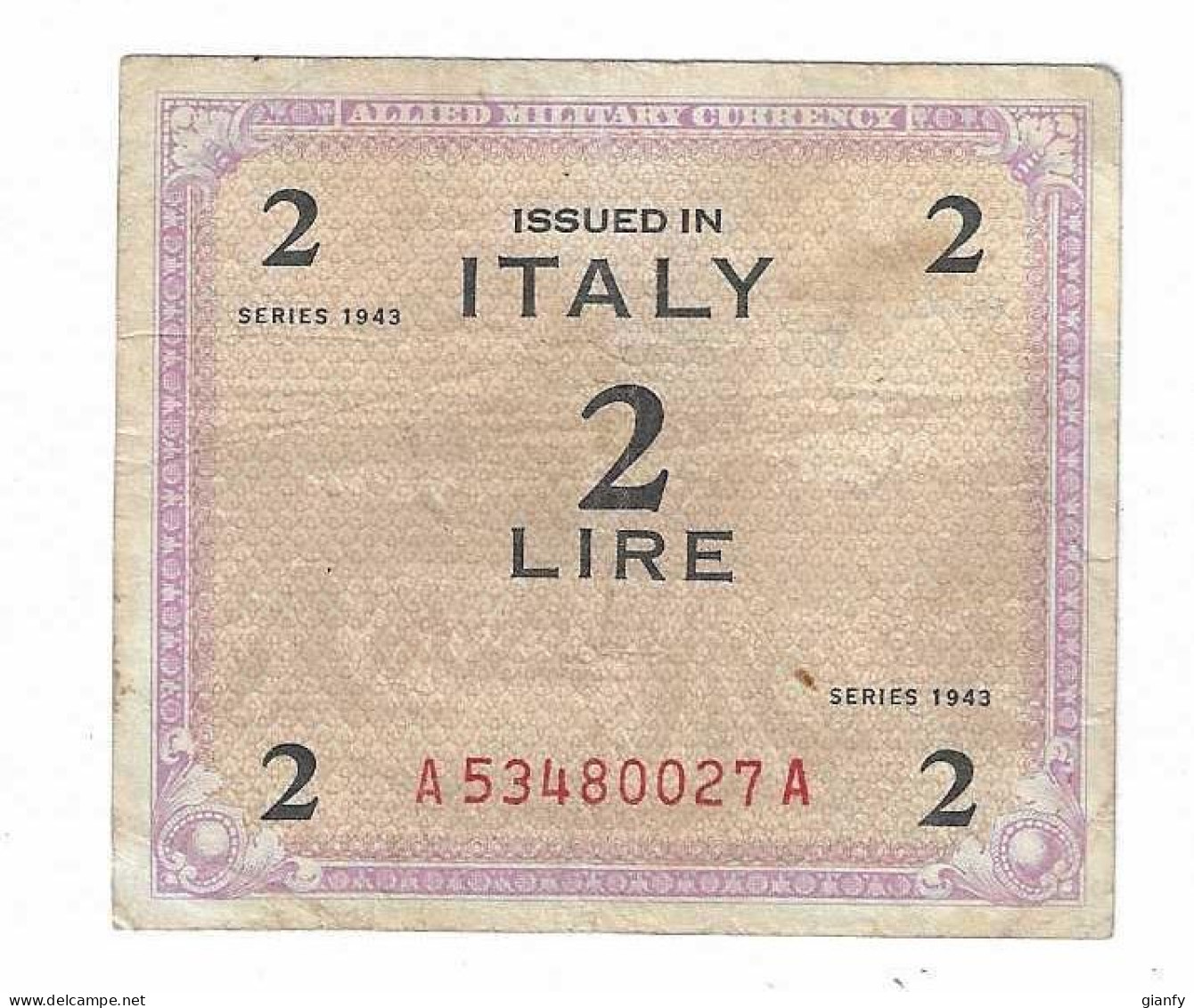 OCCUPAZIONE MILITARE ALLEATA ALLIED MILITARY AUTHORITY 2 LIRE "AM LIRE" 1943 BB - Occupazione Alleata Seconda Guerra Mondiale