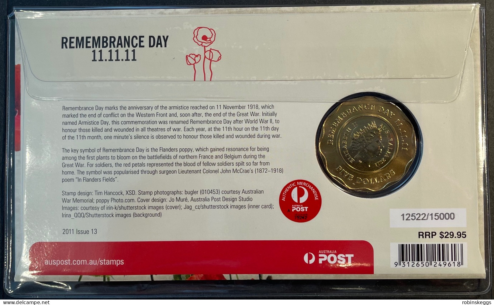 Australia PNC 2011 Remembrance Day 11.11.11 - 5 Dollars