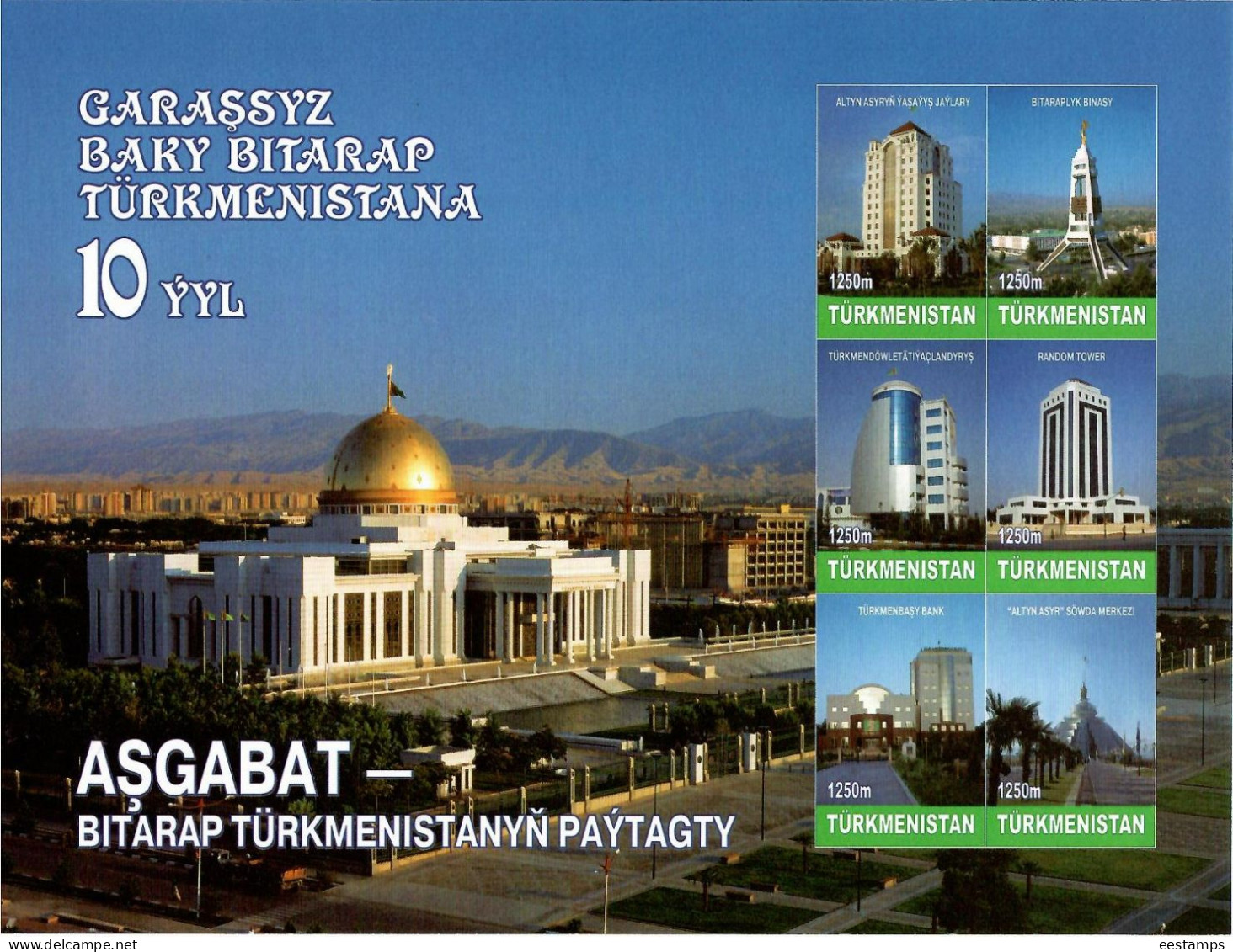 Turkmenistan 2001.10 Years Of Independence (Architecture, Mountains )..S/S. Michel # Bl 17 - Turkmenistán