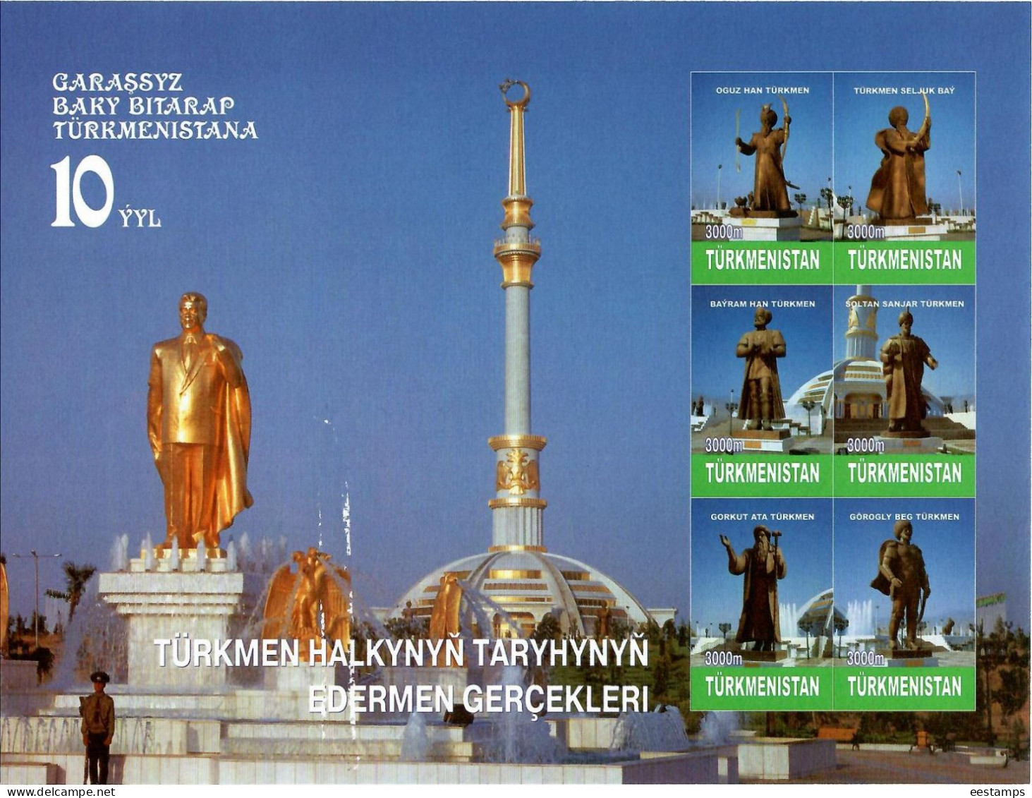 Turkmenistan 2001.10 Years Of Independence (President Niyazov, Turkmen Khans ) . S/S. Michel # Bl 18 - Turkmenistan