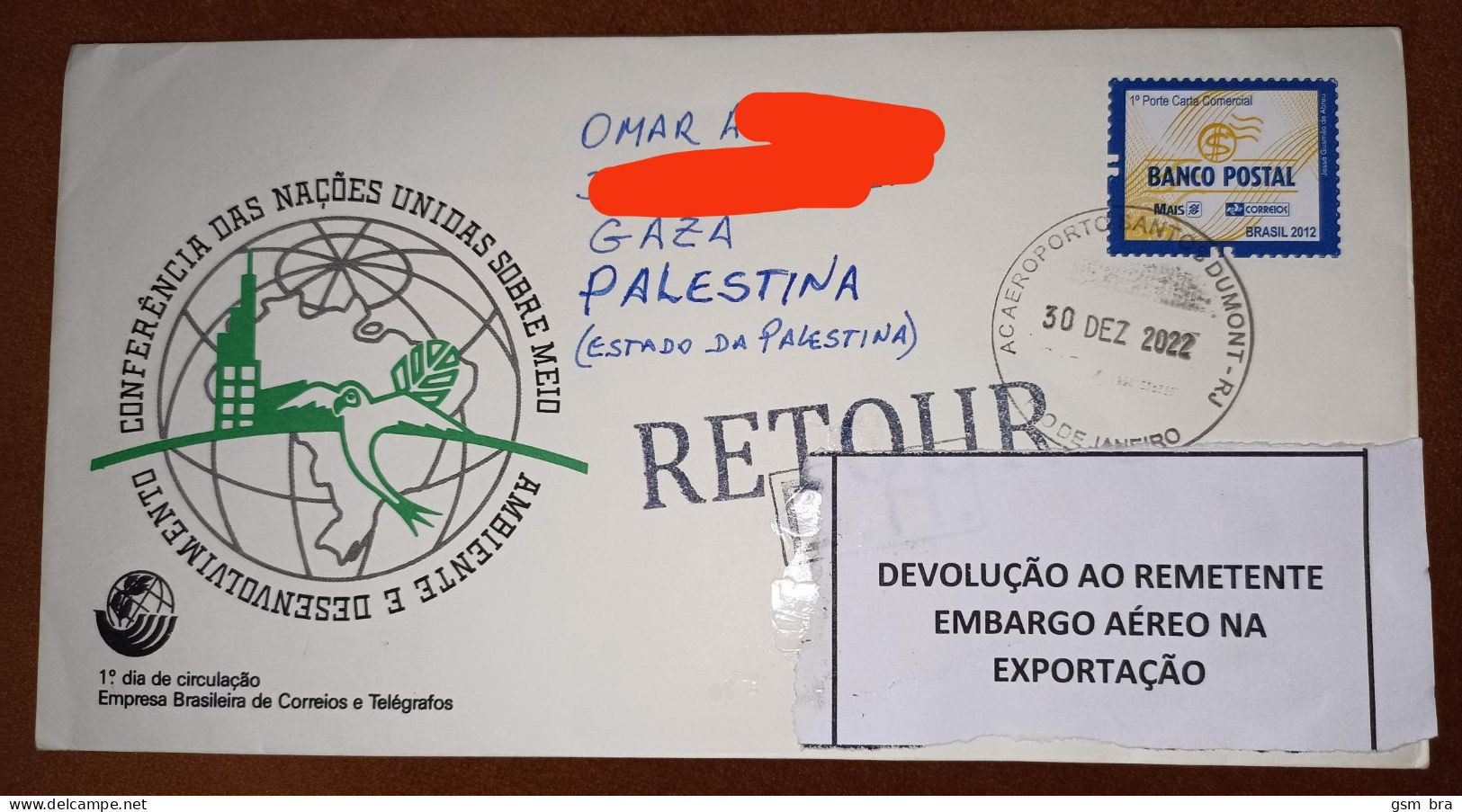 Brazil 2022: Letter Returned Due To The Covid-19 Pandemic. Brazilian Post Does Not Ship To Palestine (see Description). - Lettres & Documents
