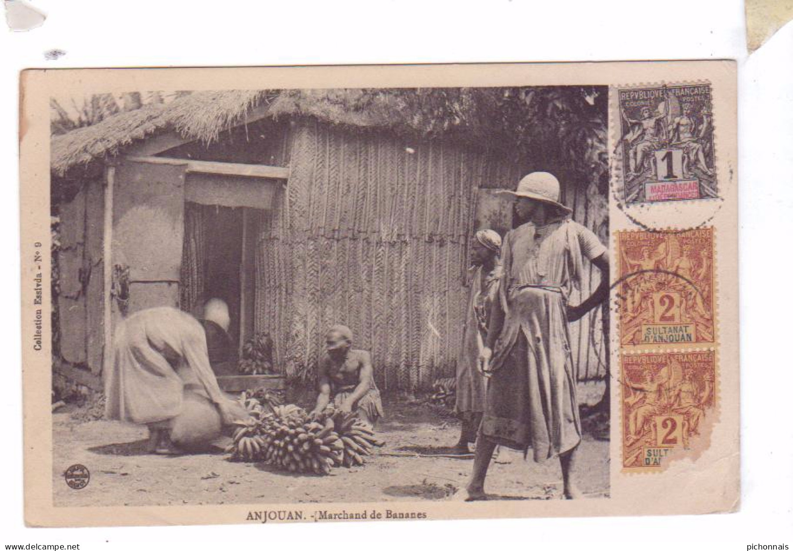 Afrique COMORES COMOROS Anjouan Marchands Bananes Postes Colonies Madagascar Sultanat Tax 2 Cts - Comoren