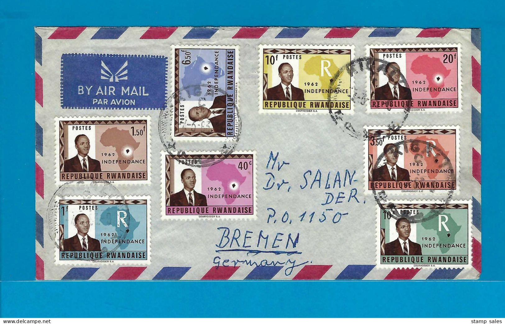 Rwanda N°1/N°8 Cover Kigali Naar Bremen (Duitsland) 04/03/1963 UNG - Storia Postale