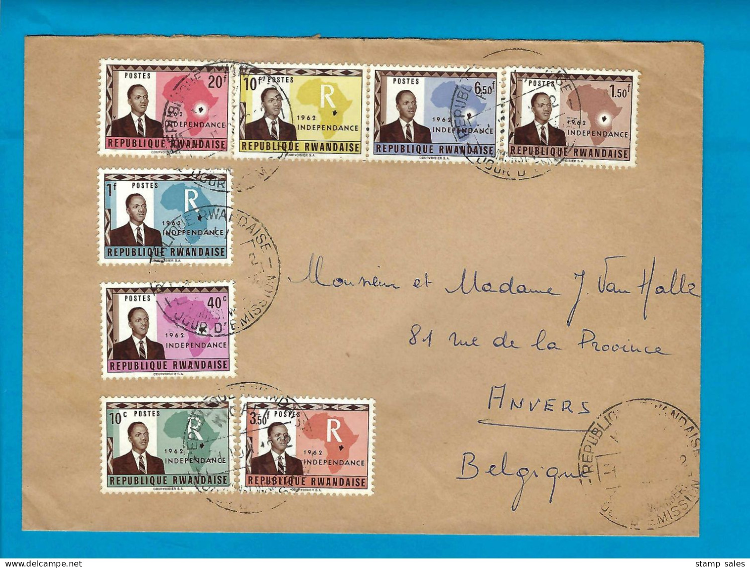 Rwanda N°1/N°8 Cover Astida Naar Antwerpen (België) 01/07/1962 UNG - Briefe U. Dokumente