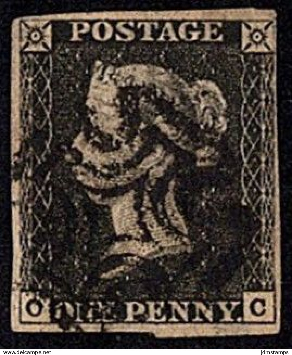 GBR SC #1 U (O,C) P3 1840 Q Victoria 4 Margins W/black MC Cancel CV $500.00 - Used Stamps