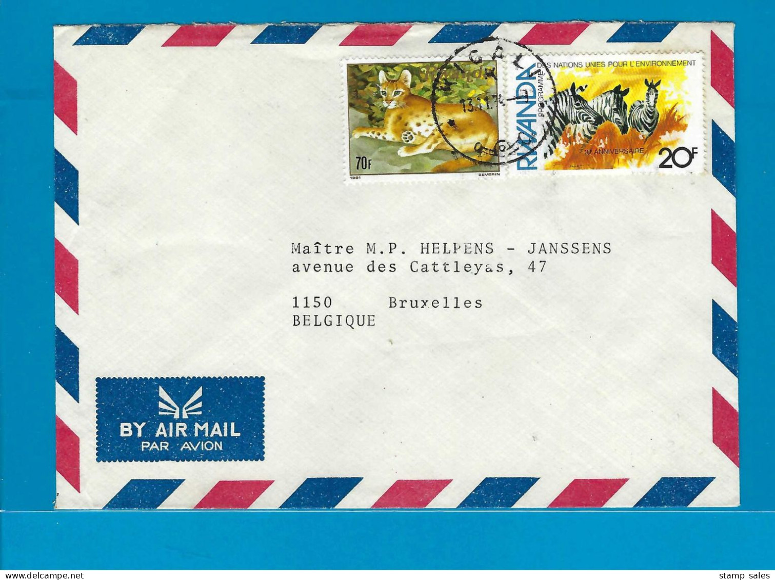 Rwanda Omslag Kigali Naar Bruxelles (België) 13/11/1984 UNG - Storia Postale