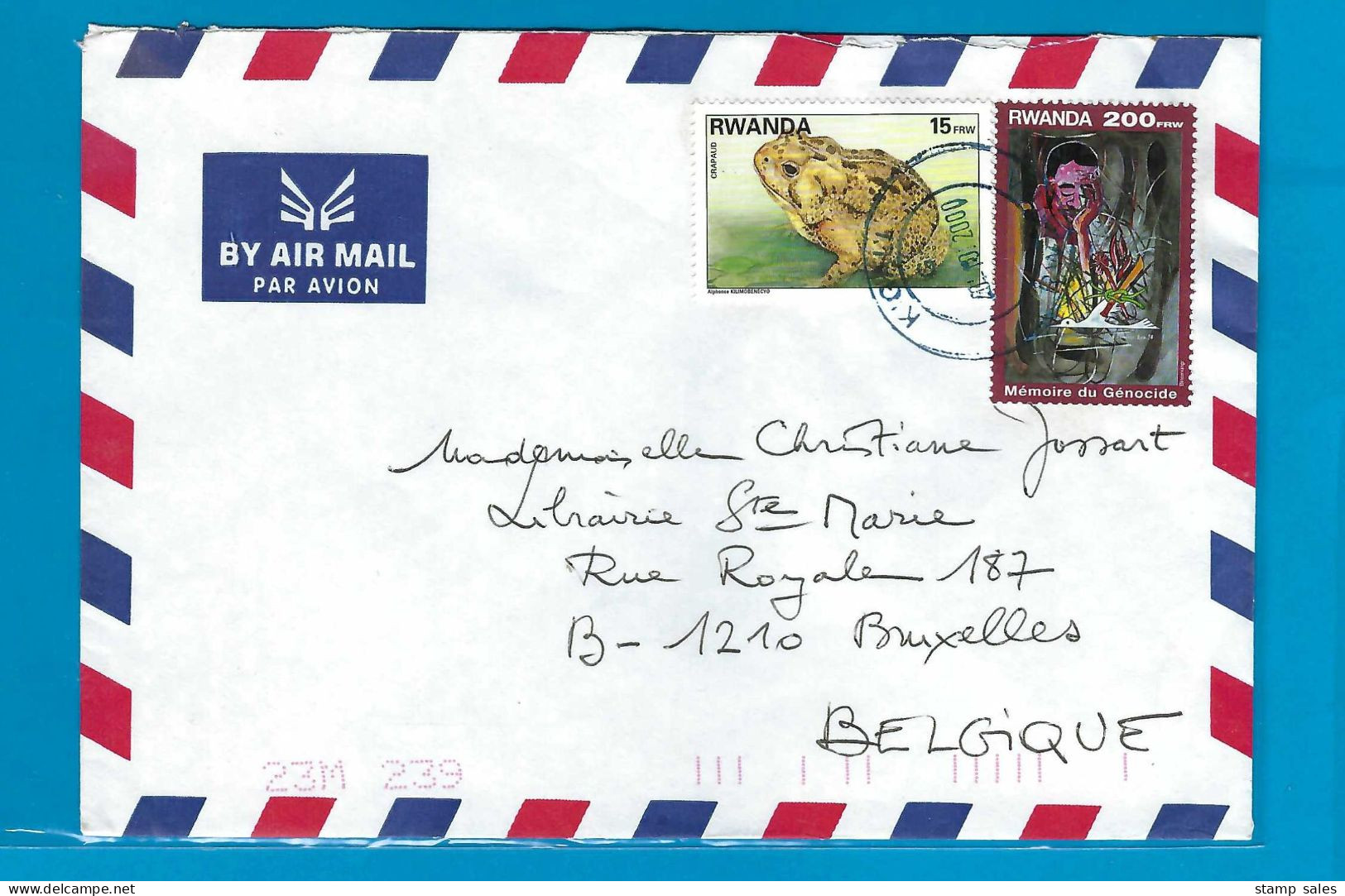 Rwanda Omslag Butare Via Kigali Naar Bruxelles (België) 20/10/2000 UNG - Briefe U. Dokumente