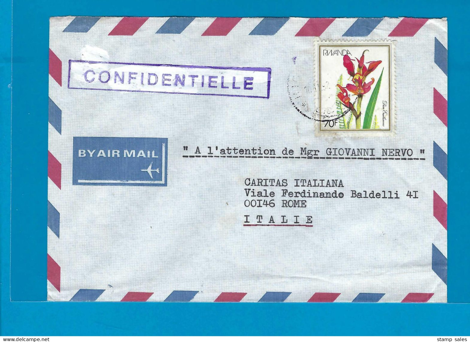 Rwanda Omslag Kigali Naar Rome (Italië) 18/11/1982 UNG - Storia Postale