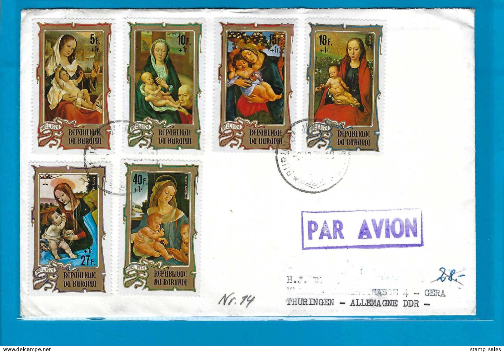 Burundi N°661/663+PA357/PA359 Omslag Naar Thuringen (Duitsland) 02/12/1974 UNG - Cartas & Documentos